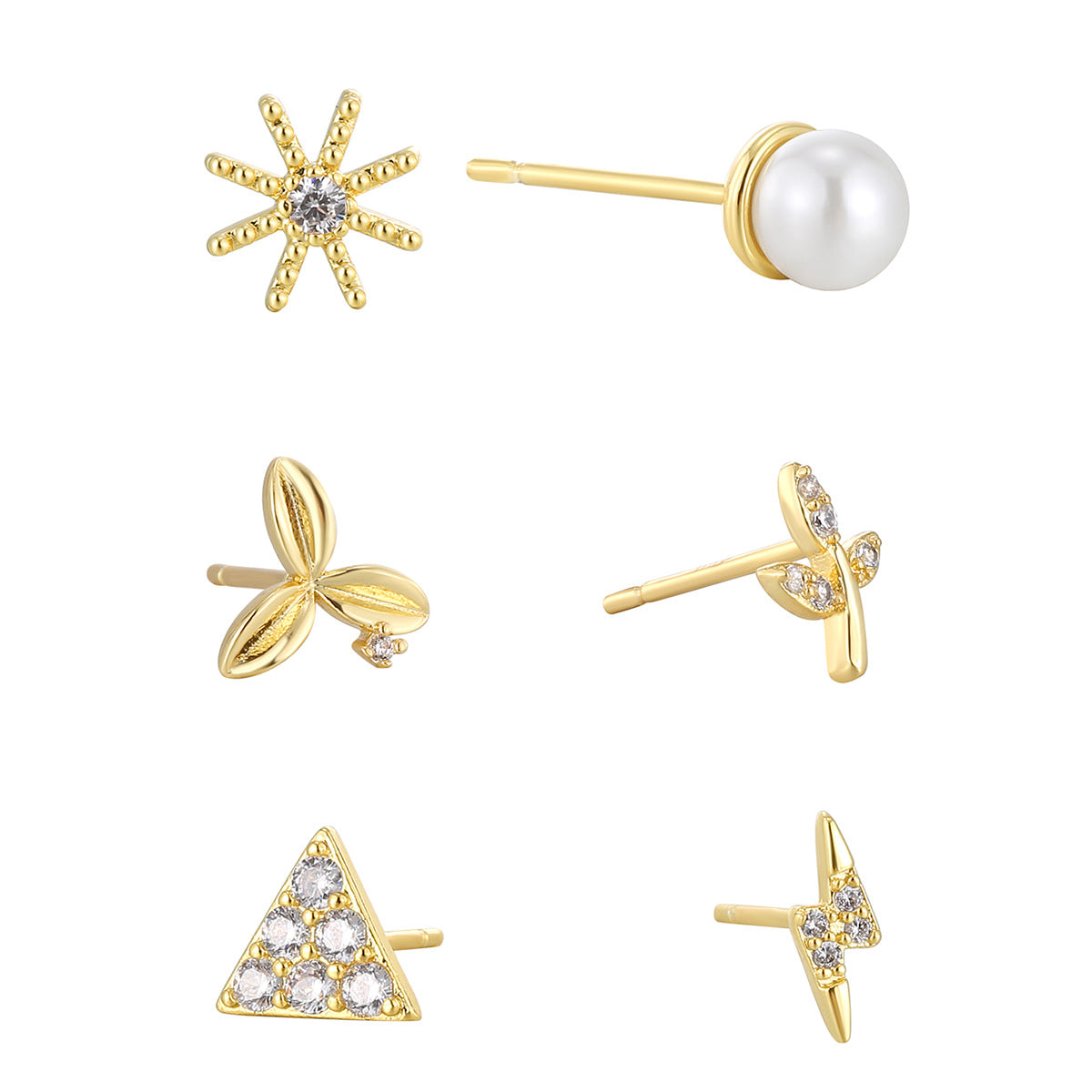 E0759 Dongdaemun Fashion Creative Set Earrings for Women Gold-Plated Inlaid with Shell Beads and Zircon Multi-Element Earrings