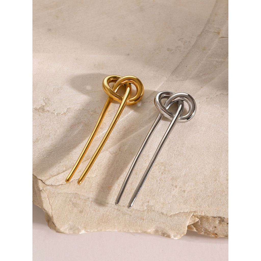 Trendy Fashion Stainless Steel Alkaline Water Knot Hairpin for Women18K Golden Glossy Knot Hair Fork