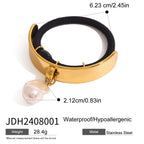2H Stainless Steel Pearl Pendant Hair Tie Export Sweet Cool Metal Hair Rope Versatile Hair Accessory