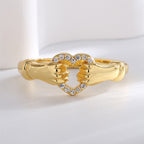 R0303 Fashionable Design Heart-shaped Ring for Women Micro-inlaid White Zircon Hollow Ring