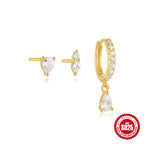 925Sterling Silver Eight-Pointed Star with Diamond Inlay Classic3Set of Earrings Hoop Earrings Hot-Selling Horse Eye Water Drop Earrings