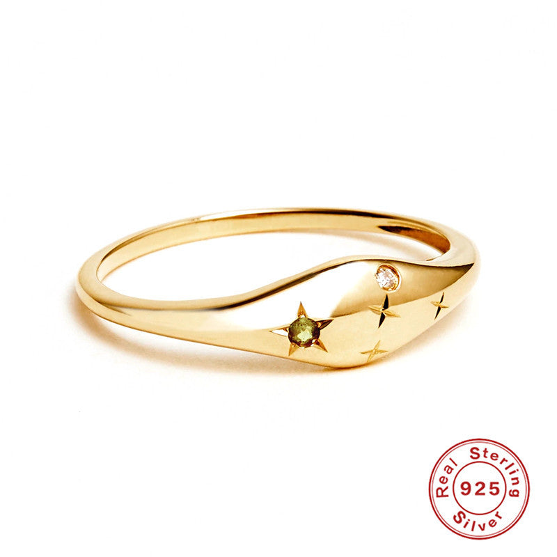 S925Sterling Silver Twelve Constellations Star Diamond Women's Ring Ring Creative Style Ring