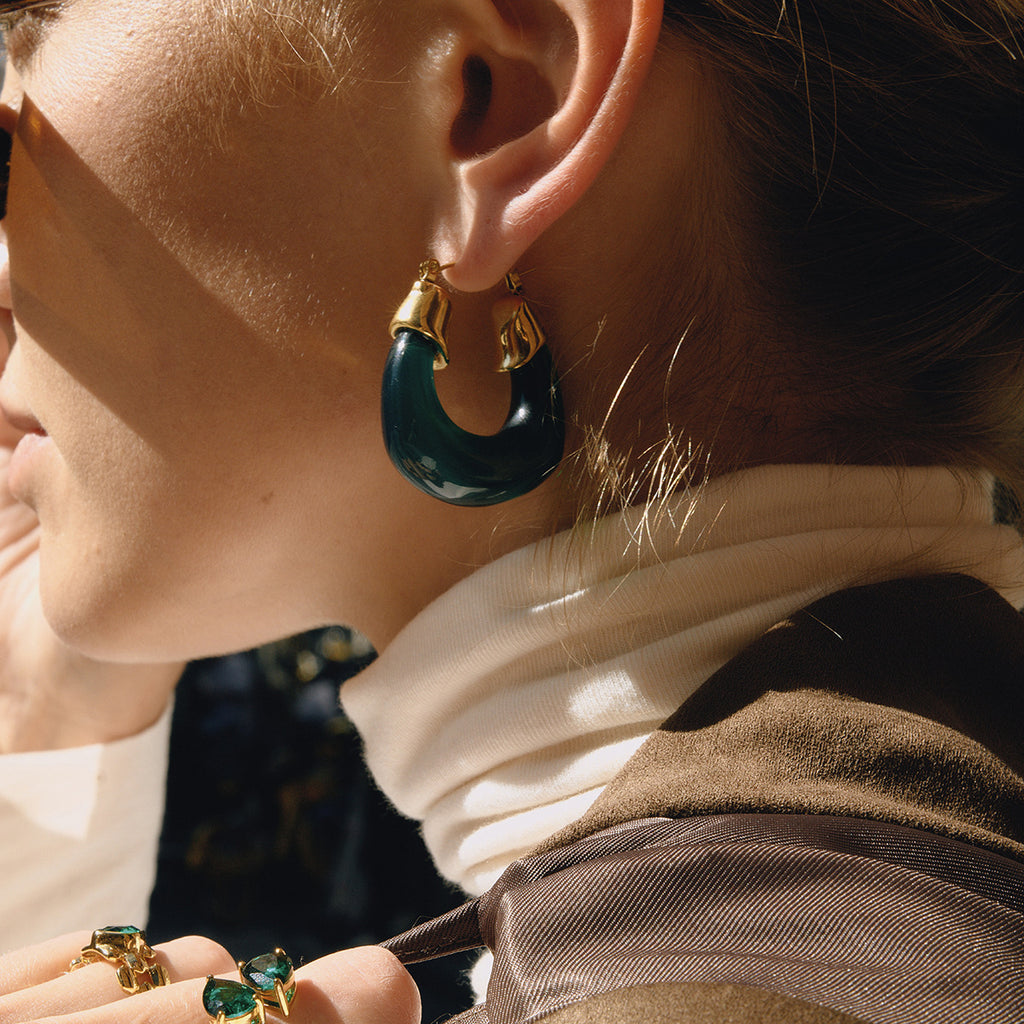 Autumn and Winter Resin Chubby Stainless Steel Earrings Hoop Jewelry for Women