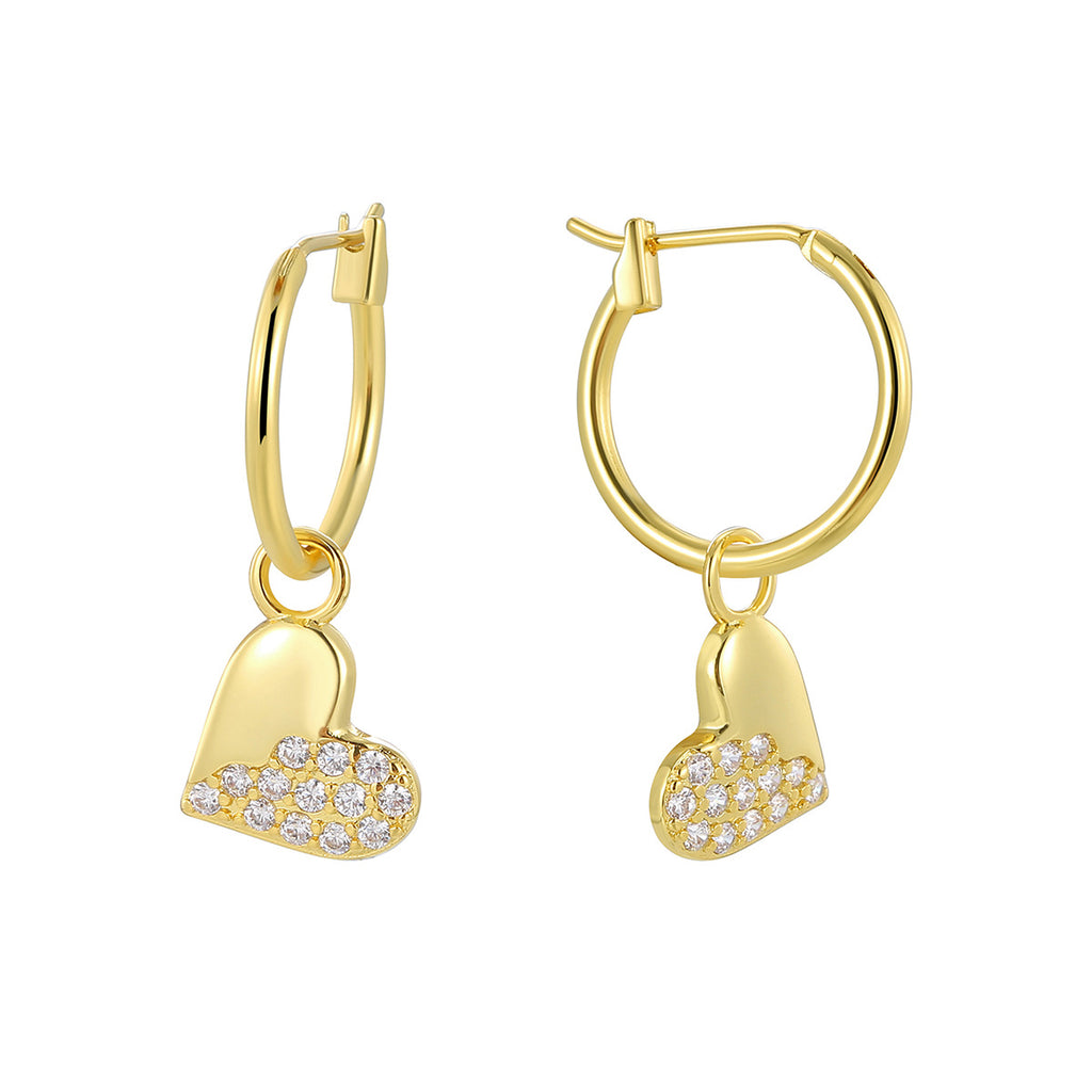 E0822 Fashion Earrings for Women, Gold-Plated Heart Half Zirconia Drop Earrings
