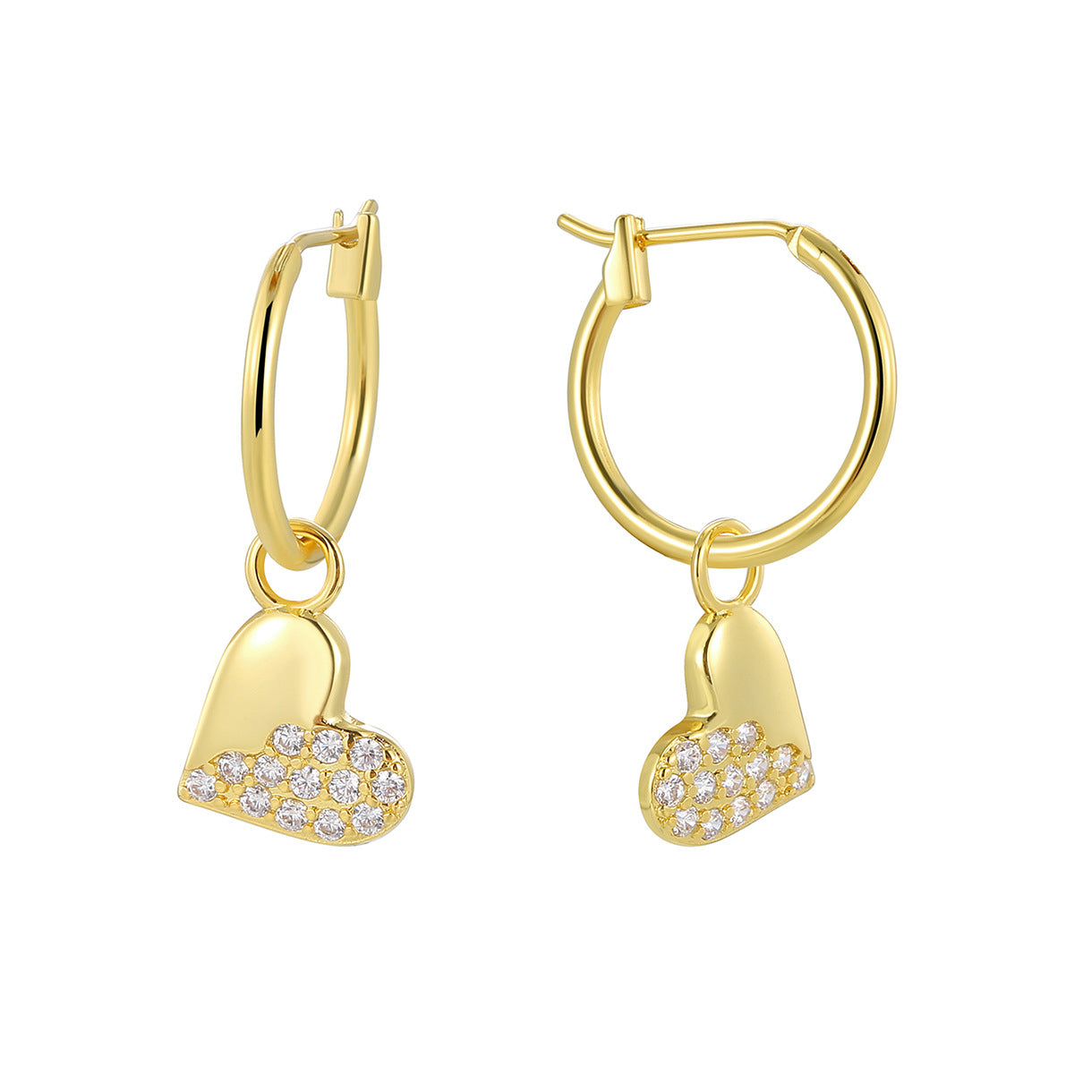 E0822 Fashion Earrings for Women, Gold-Plated Heart Half Zirconia Drop Earrings