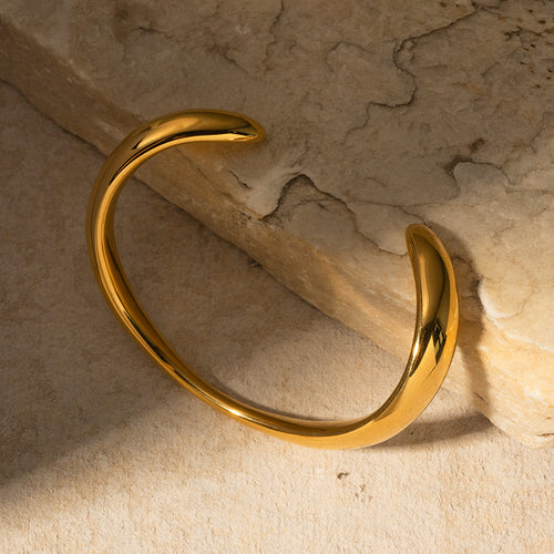 18K Gold-Tone Organic Shape Cuff Stainless Steel Bracelet featuring asymmetric detailing