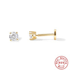 S925Sterling Silver Four-Prong Diamond-Studded Flat Head Threaded Piercing Cartilage Earrings Hot-Selling Classic Minimalist Ear Jewelry