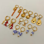 Stainless Steel Ceramic Pearl Earrings Vacation Design Sense Creative Stud Earrings Jewelry for Women