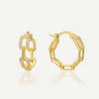 SE0033 S925Silver Hip-Hop Plated14K Gold Earrings for Women with Lock Clasp and Zircon Inlay, Minimalist Style