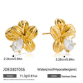 Floral Cubic Zirconia Stainless Steel Stud Earrings in Gold-Tone with a floral design profile