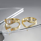 R0544 Fashion Retro Set with Zircon Double Ring Unisex Ring Minimalist Ring