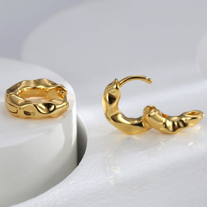 E0578 Exaggerated Design Concave-Convex Surface Gender-Neutral Earrings Wrinkled Irregular Texture Ear Buckle