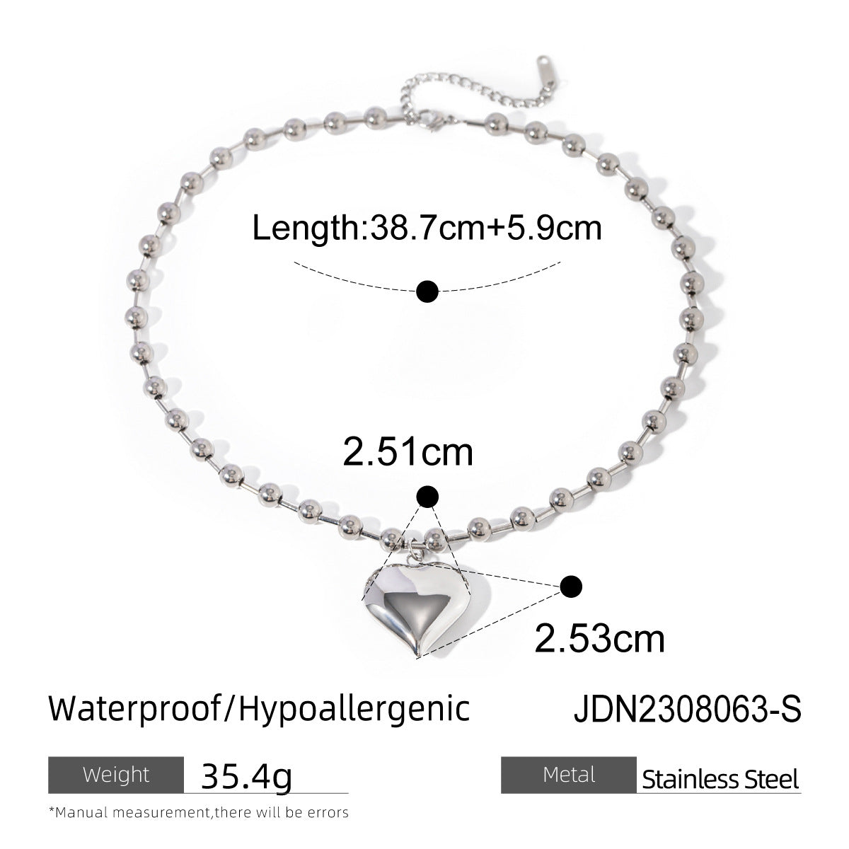 Stainless Steel Heart Pendant Necklace Collarbone Chain Jewelry necklace