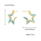 E0498 Fashion Five-Pointed Star Simple Resin Earrings for Women Copper Gold-Plated Zircon Star Earrings