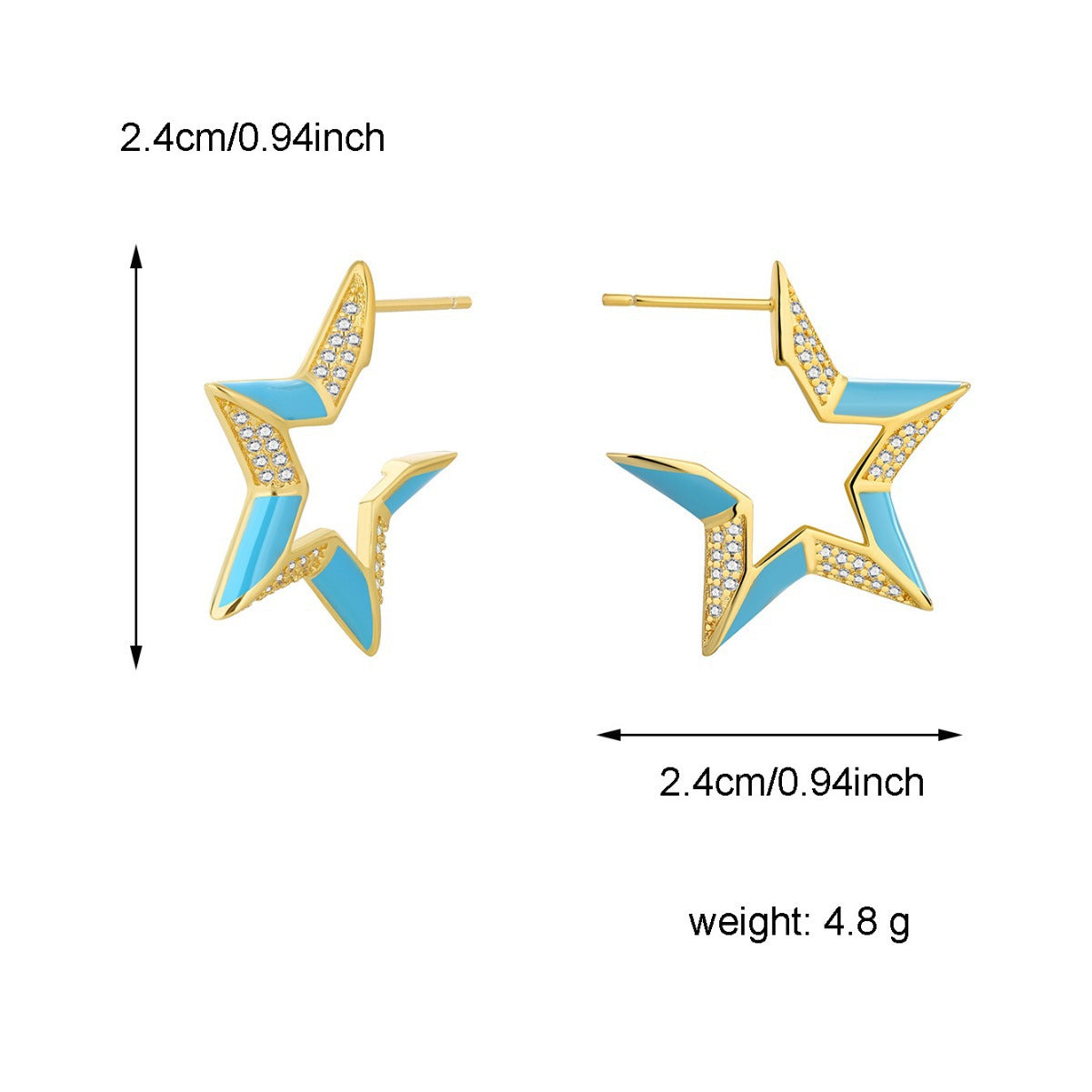 E0498 Fashion Five-Pointed Star Simple Resin Earrings for Women Copper Gold-Plated Zircon Star Earrings