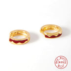 S925Sterling Silver Wave Oil Drop Imitation Enamel Hoop Earrings Hot-Selling Creative Ear Jewelry