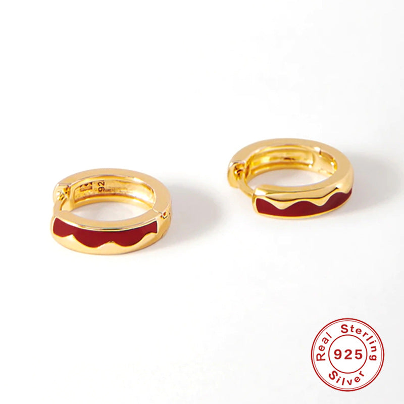 S925Sterling Silver Wave Oil Drop Imitation Enamel Hoop Earrings Hot-Selling Creative Ear Jewelry