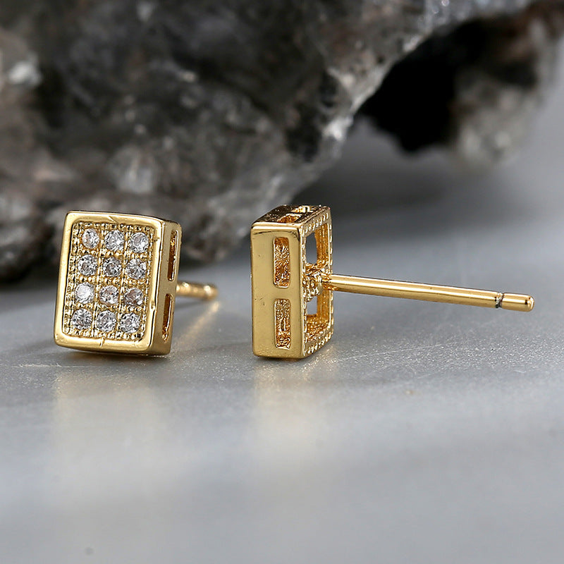 E0559 Fashionable Minimalist Design Earrings for Women Brass Gold-Plated Micro-Inlaid Zircon Square Stud Earrings