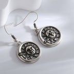 E0712 Design Sense Moon Sun Smiley Face Ear Hooks Ancient silver Cool Style Creative Earrings