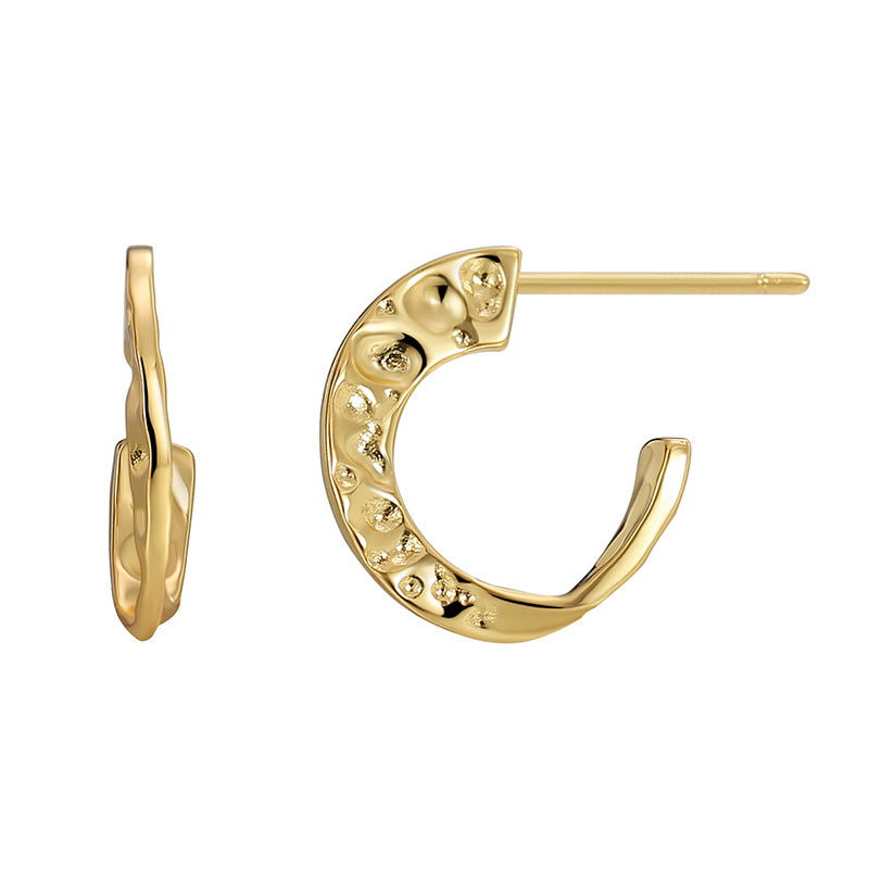 E0460 Exaggerated Design Earrings for Women, Brass Gold-Plated, Irregular Concave Shape C Shaped Earrings