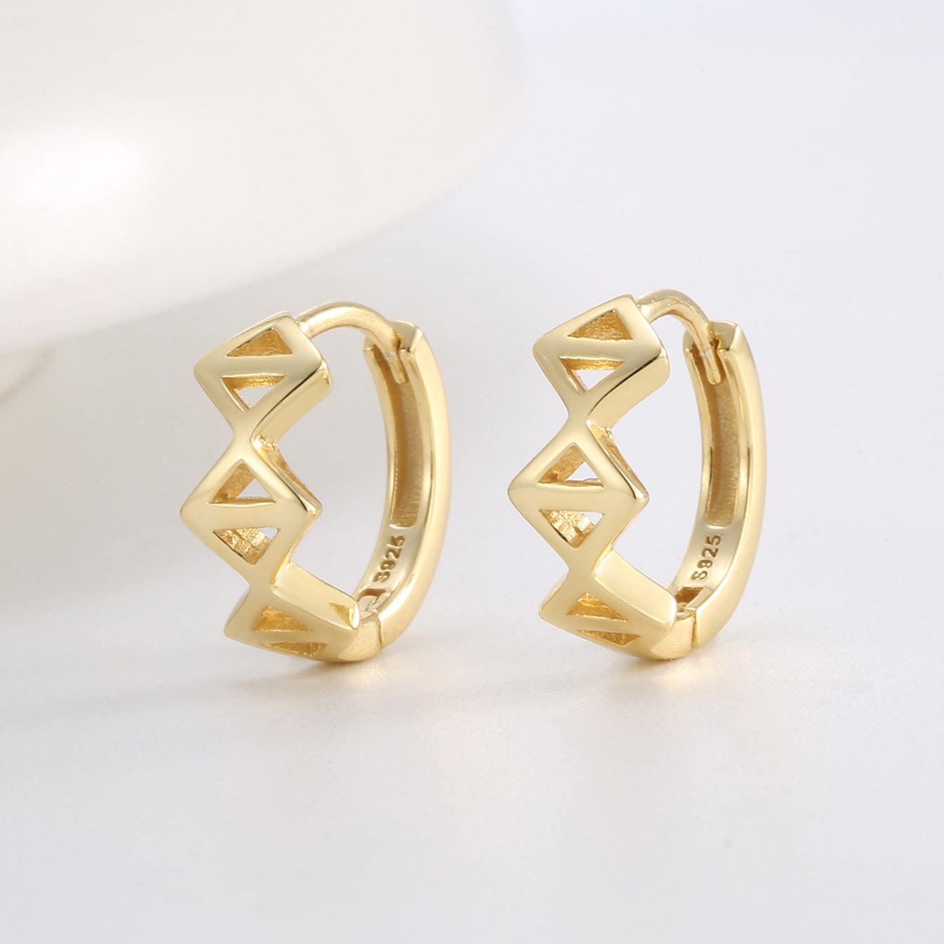 SE0105 S925Silver plating14K Gold French Style Geometric Square Hollow Earrings for Women Minimalist Ear Jewelry