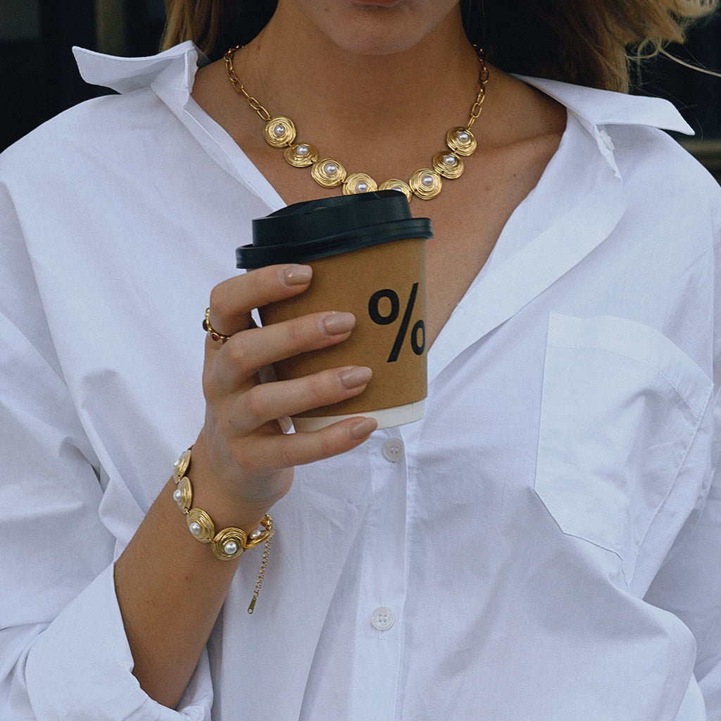 2H Pearl Necklace Collarbone Chain Non-Fading Jewelry Stainless Steel Accessories