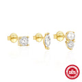 Sterling Silver Geometric Star Moon Pearl Zircon Earrings Set — product style photo 12 — jewelry finish and design detail