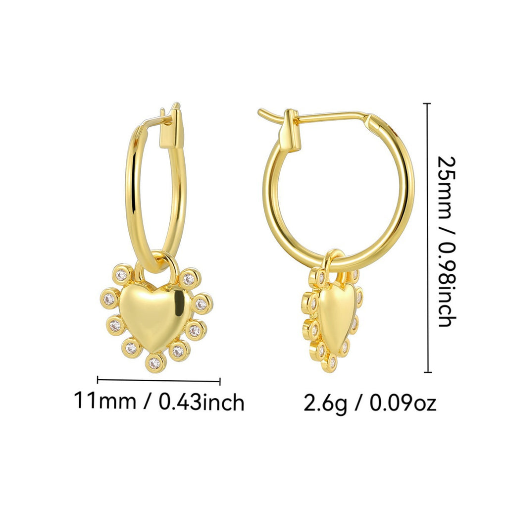 E0811 Retro Fashion Design Earrings for Women Gold-Plated Zircon Heart Drop Earrings