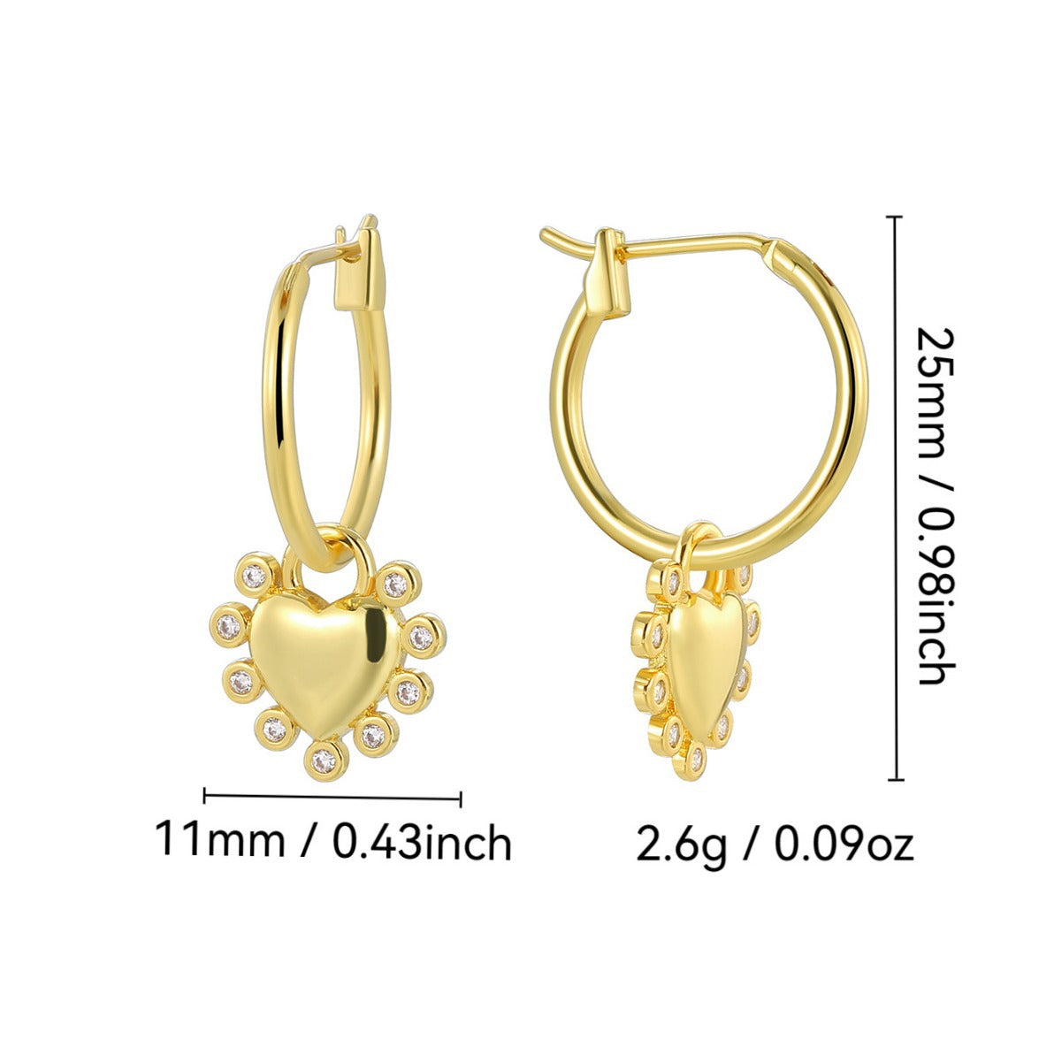 E0811 Retro Fashion Design Earrings for Women Gold-Plated Zircon Heart Drop Earrings
