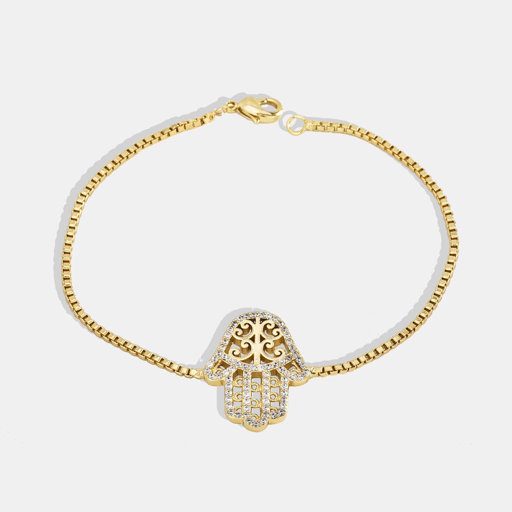 B0076 Vintage Hip-Hop Creative Design Palm Bracelet for Women with Gold Plating and Zircon Inlay