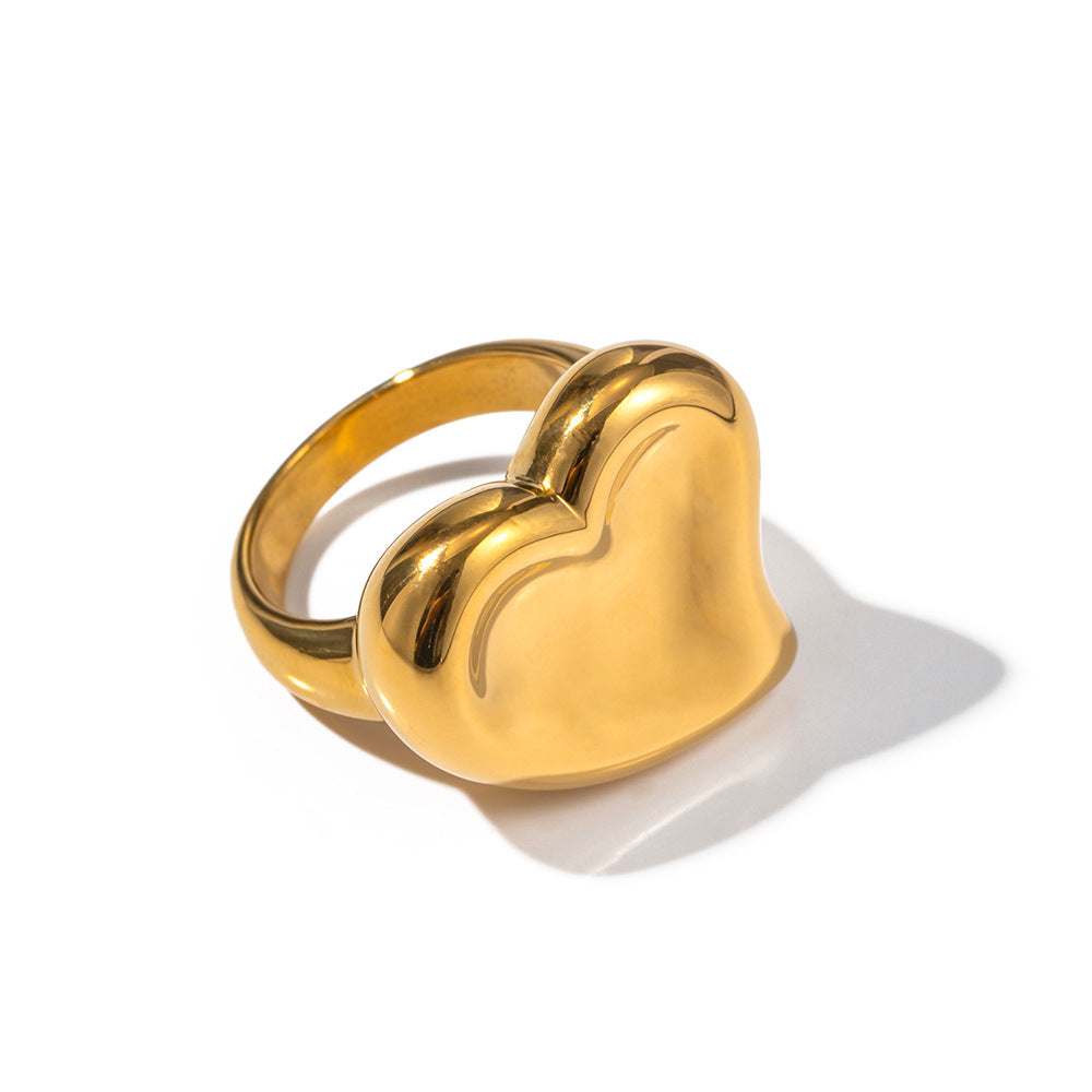 2H Trendy Influencer Fashion18K Gold Stainless Steel Exaggerated Heart Ring Fashion High-end Non-fading Jewelry