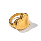 2H Trendy Influencer Fashion18K Gold Stainless Steel Exaggerated Heart Ring Fashion High-end Non-fading Jewelry