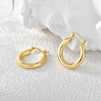 E0201 Basic Gold-Plated Smooth Earrings for Women, Simple Style with Metallic Texture Hoops