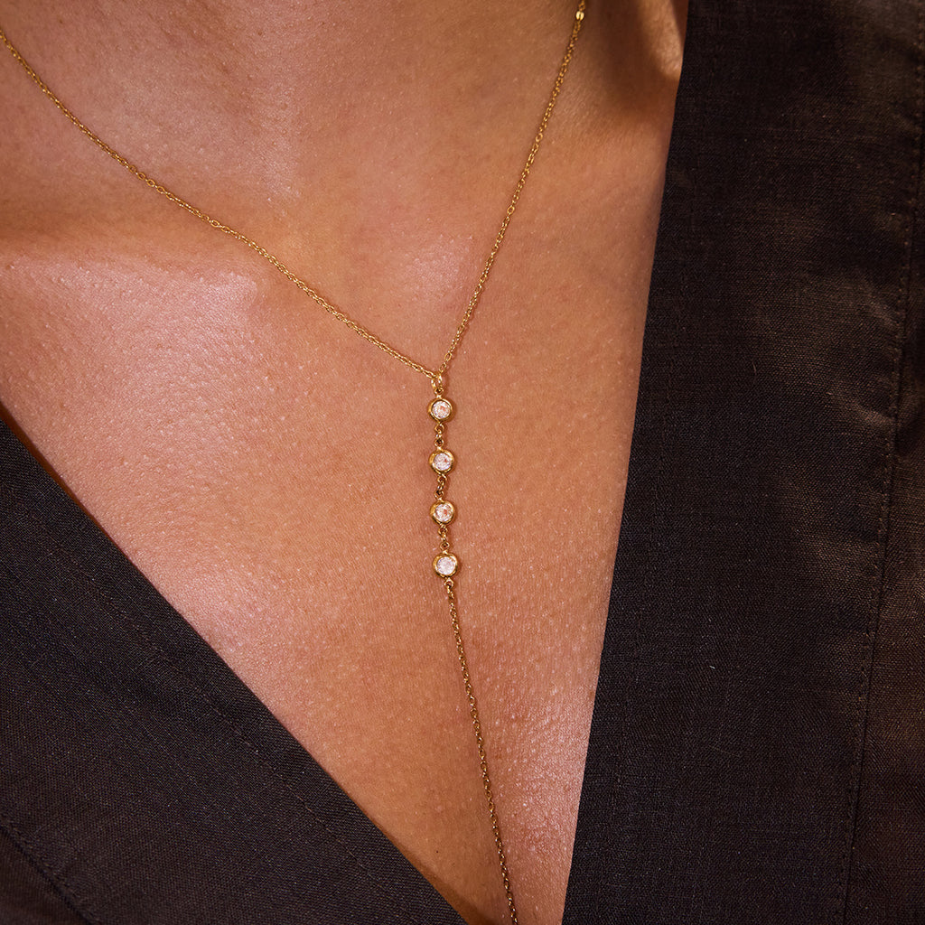 2H Stainless Steel Zircon y Word Chain Long Necklace Collarbone Chain Non-Fading Jewelry