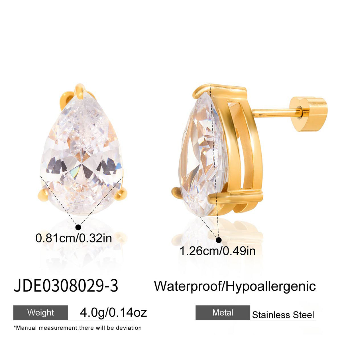 Zircon Earrings Simple Ear Jewelry Non-Fading18k Gold Stainless Steel Jewelry