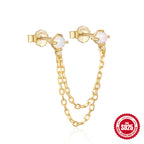 S925Sterling Silver Chain Tassel Inlaid Diamond Opal Australian Opal Threader Earrings Stud Earrings Korean Style High-end Earrings for Women