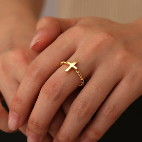 18K Gold-Plated Brass Cross Ring featuring contemporary detailing