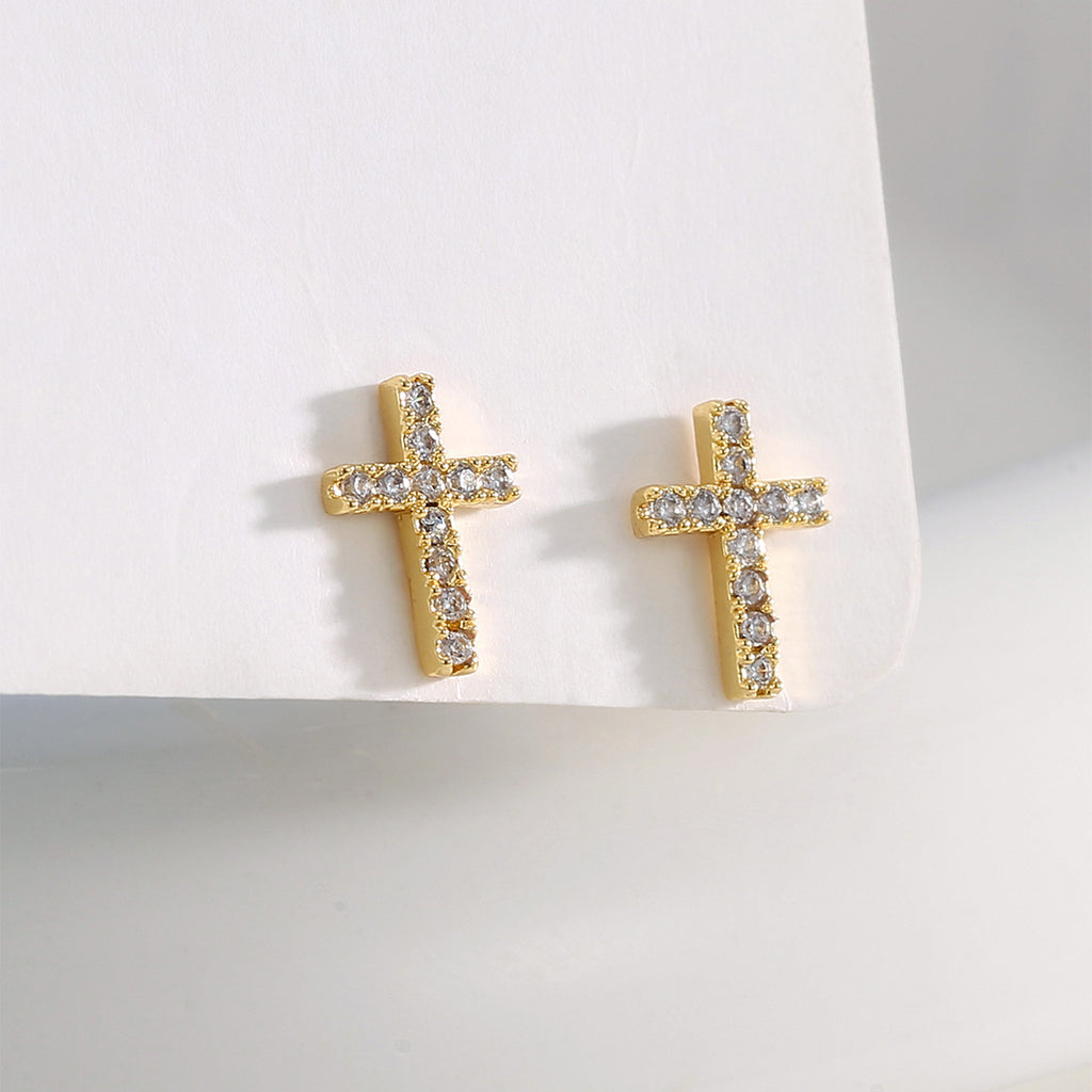 E0754 Retro Fashion Design Earrings for Women Hot Sale Cross Zirconia Stud Earrings