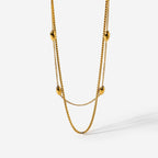 New Hot Sale18K Gold-plated Stainless Steel Jewelry Oval Bead Double-layer Necklace for Women