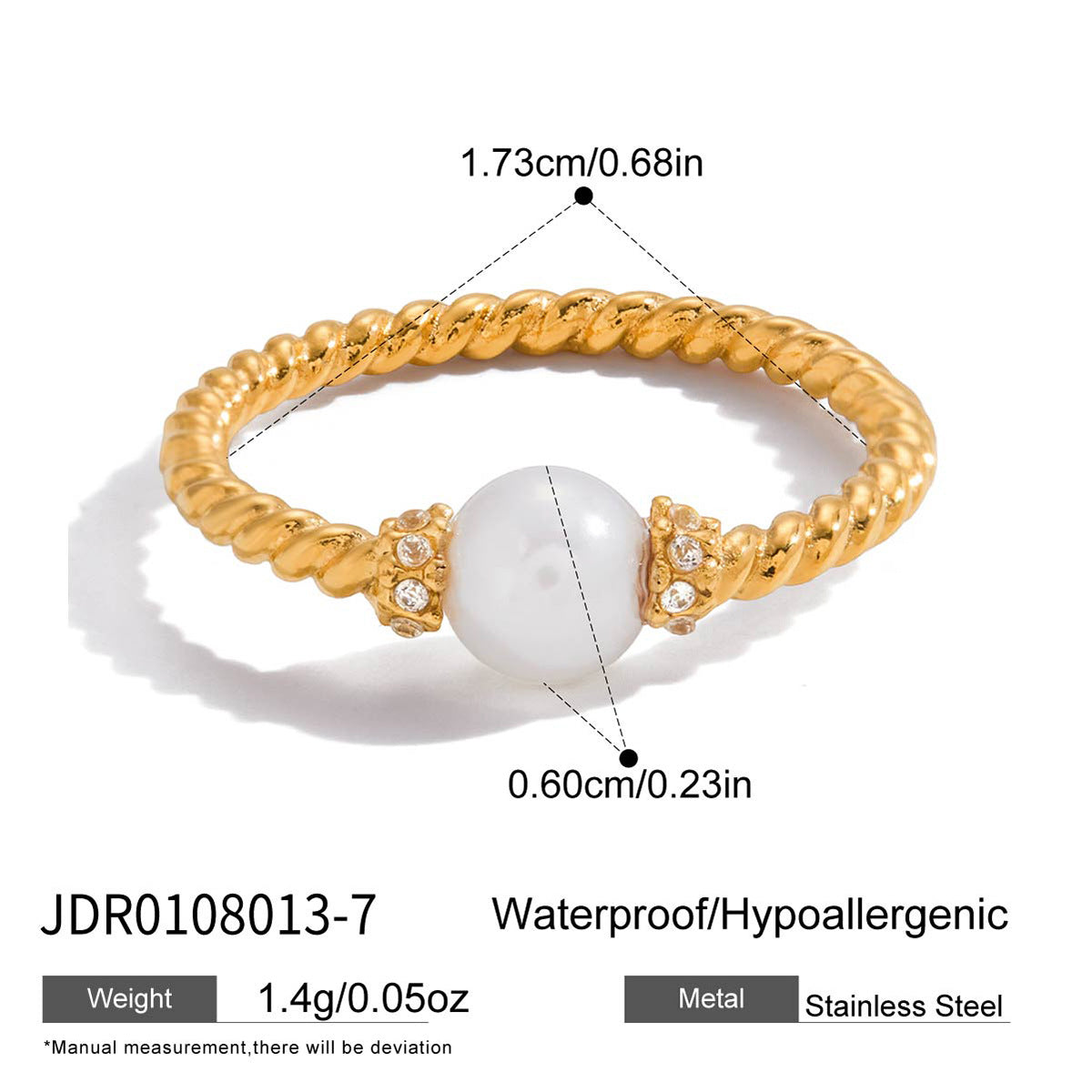 Stainless Steel Zircon Pearl Ring Non-Fading Jewelry for Women