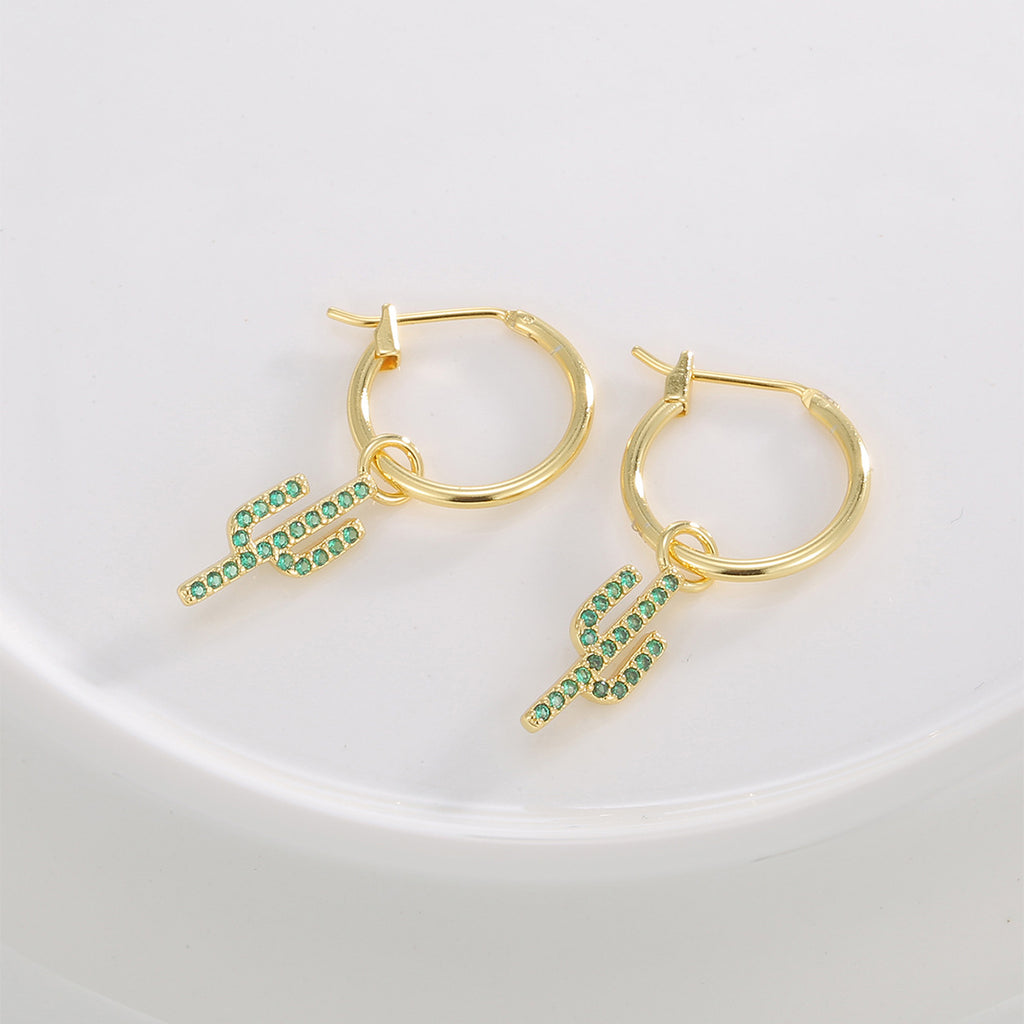 E0806 Creative Design Earrings for Women Cactus Green Zirconia Drop Earrings