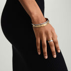 2H 18K Gold Stainless Steel Color-Block Double-Layer Open Ring Minimalist Gold and Silver Two-Tone Ear Clip Geometric