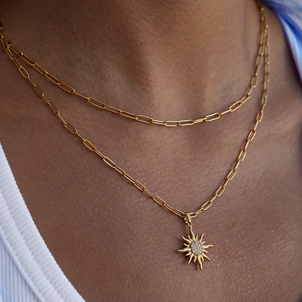 2H Original Design Sun Rhinestone Necklace Accessories Women's Non-Fading Stainless Steel Jewelry