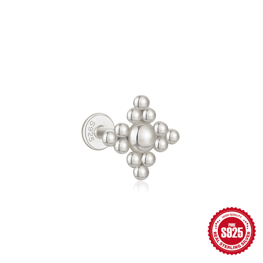 S925Sterling Silver Heart Crown Inlaid Diamond Soft Bone Spiral Piercing Stud Earrings for Women Hot Selling Ear Bone Stud