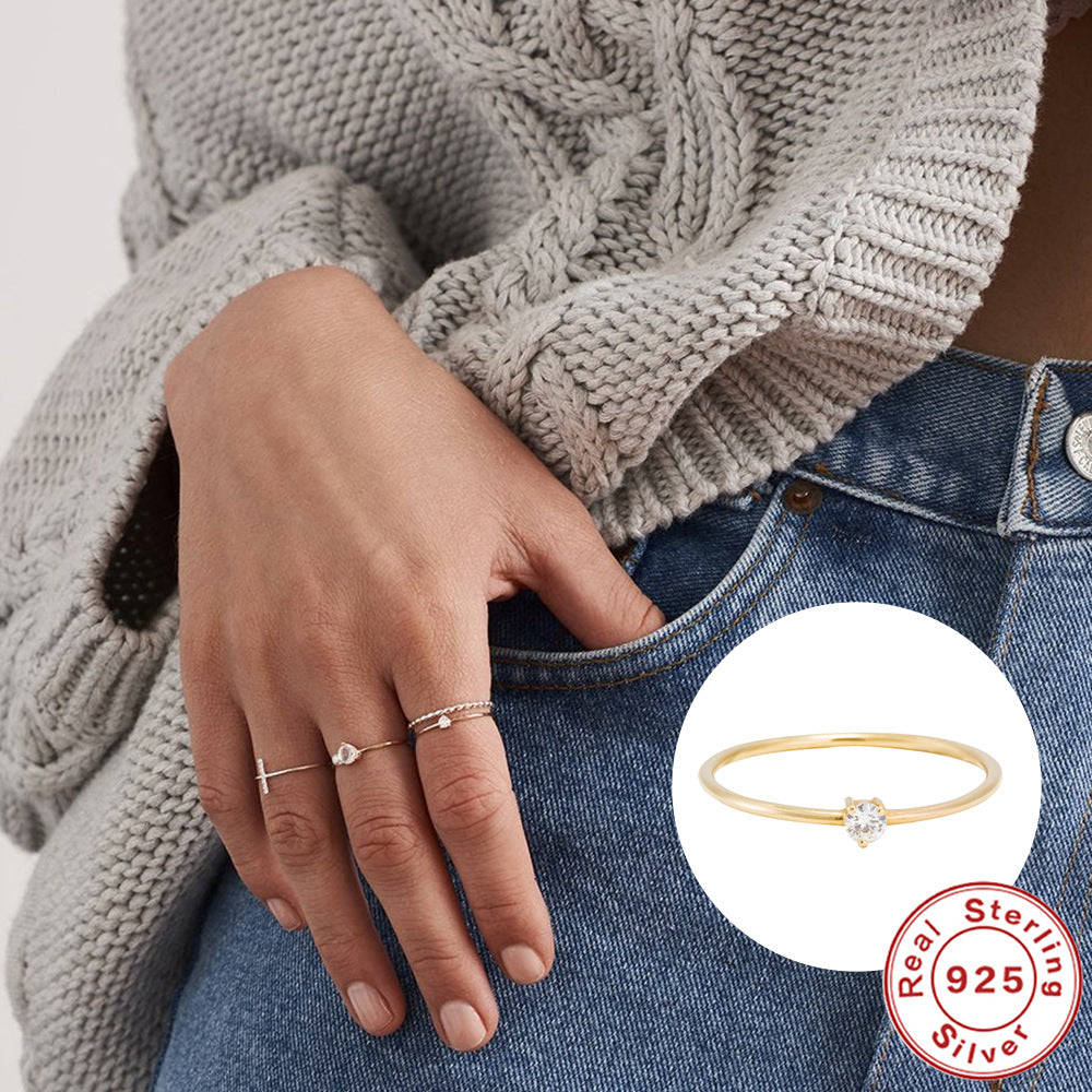 Authentic D Moissanite Diamond Ring0.1Classic Three-Prong S925Sterling Silver Plated18k Gold Proposal Ring for Women