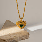 Jewelry18k Gold Stainless Steel Zircon Necklace Vintage Heart Pendant Non-Fading Jewelry for Women