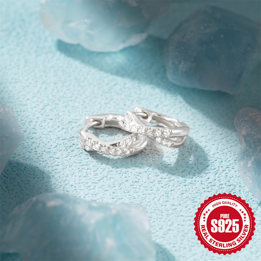 New925Sterling Silver Double Layer Cross Inlaid Diamond Hoop Earrings Ear Clips Ear Jewelry Hot Sale Minimalist Style Earrings