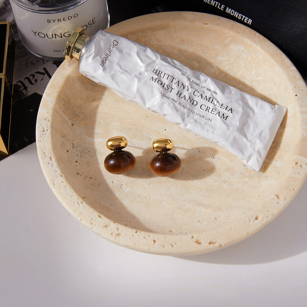 2H Tiger Eye Stone Earrings Autumn Winter Ear Accessories Stainless Steel Jewelry Non-Fading