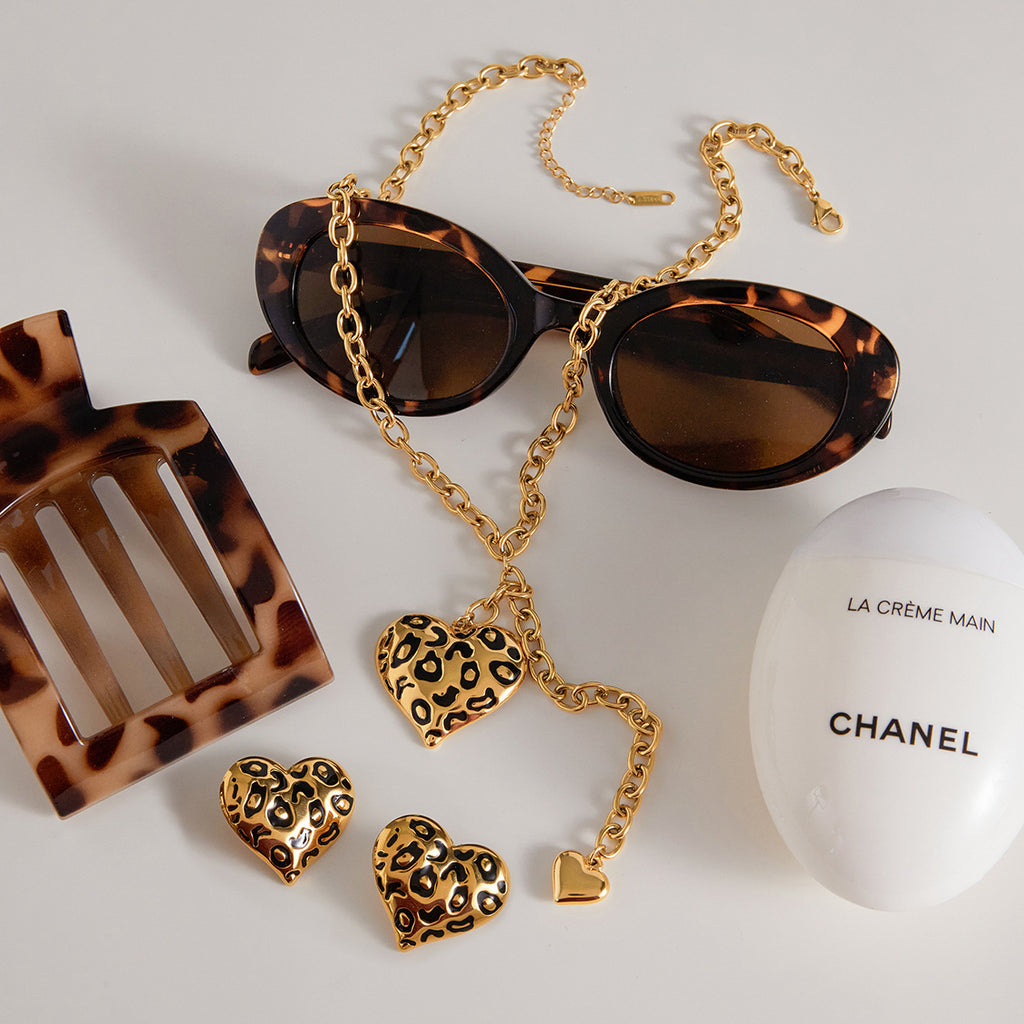 Heart Necklace Accessories for Women, Oil Drop Earrings, Non-Fading Jewelry, Stainless Steel Jewelry for Women