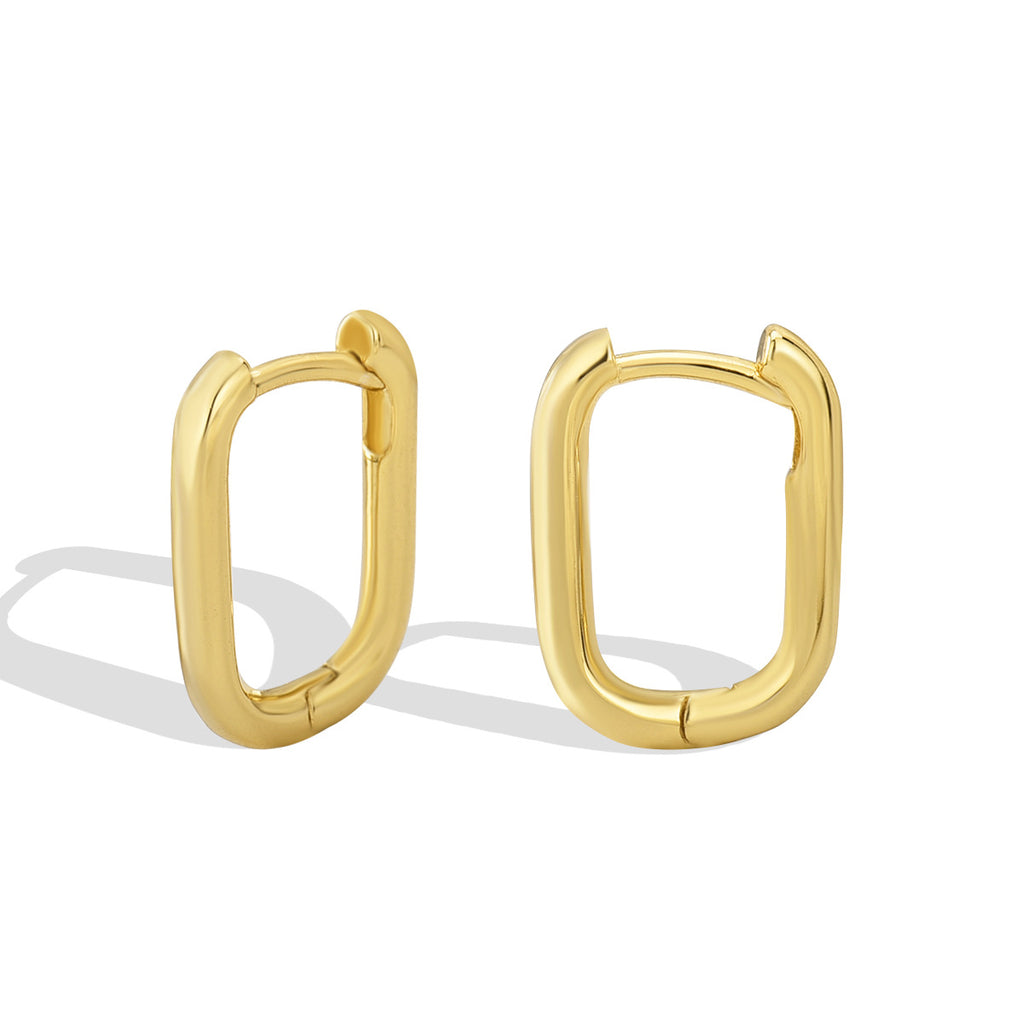E0339New hoop Earrings for women geometric oval shape18K Real Gold Plating gold Simple Earrings